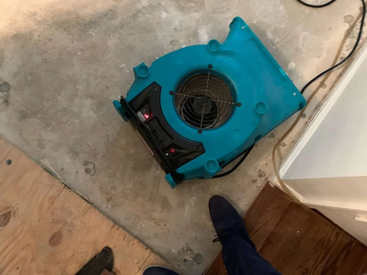 Air mover drying subfloor during Leak Detection & Repair in Bay Harbor Islands